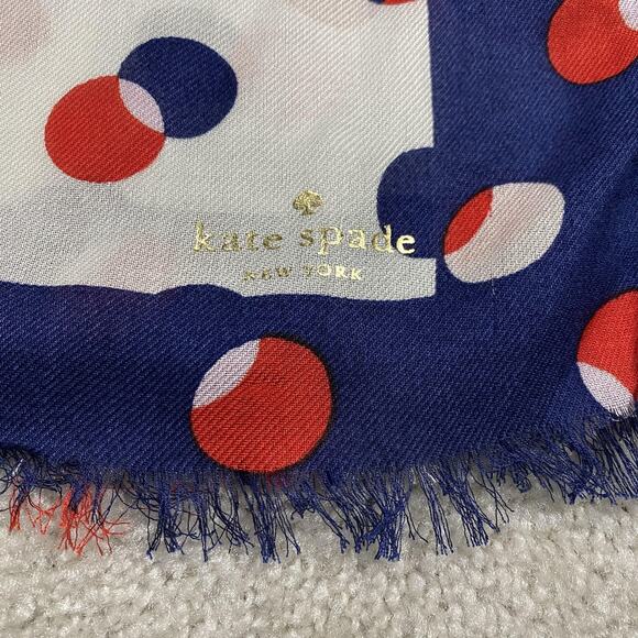 Kate Spade Scarf Womens Navy Red Dot Modal Cashmere Fringe Wrap Pashmina - Picture 3 of 6